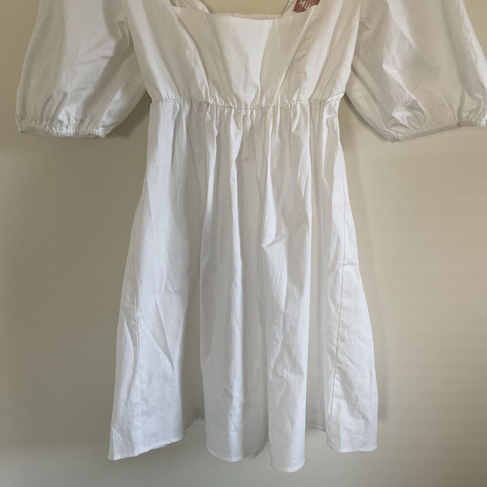 Show Me Your Mumu White Amore Poplin Puff Sleeve Babydoll Dress M Milkmaid Boho - Picture 4 of 13